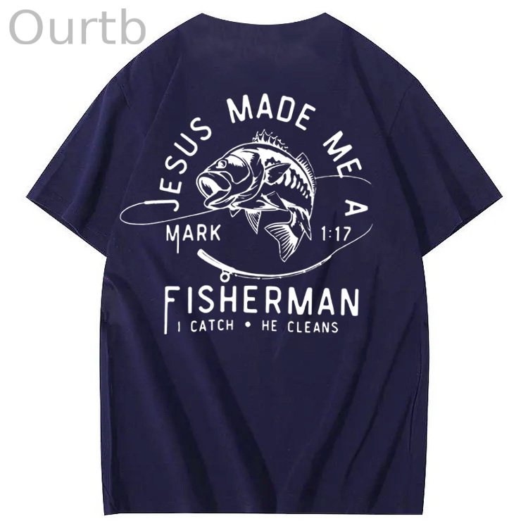 Jesus Made Me A Fisherman Pattern Print 100%Cotton T-Shirt