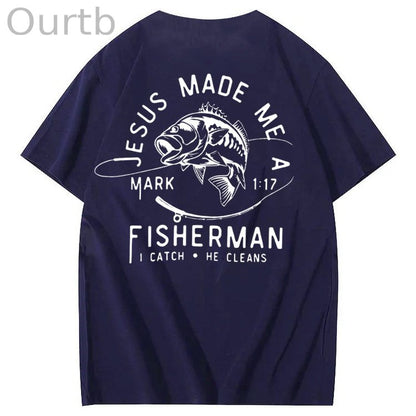 Jesus Made Me A Fisherman Pattern Print 100%Cotton T-Shirt