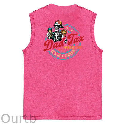 Dad Tax Pattern Sleeveless Cotton Washed Printed Loose Vest