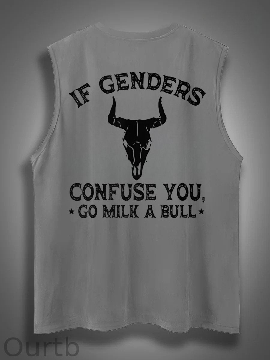 If Genders Confuse You Go Milk A Bull Print Cotton Sleeveless Tank Tops