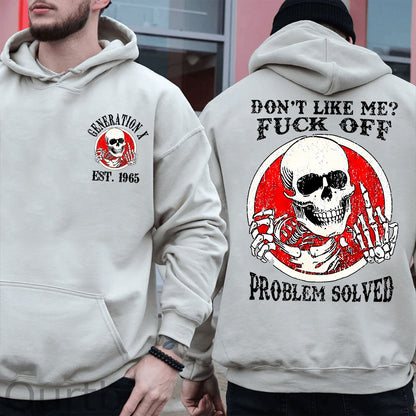 Generation X 2 Side T-shirt, Fuck Off Problem Solved Shirt, Unisex Hoodie, Custom Year Of Birth Sweatshirt