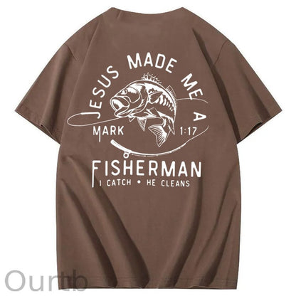 Jesus Made Me A Fisherman Pattern Print 100%Cotton T-Shirt