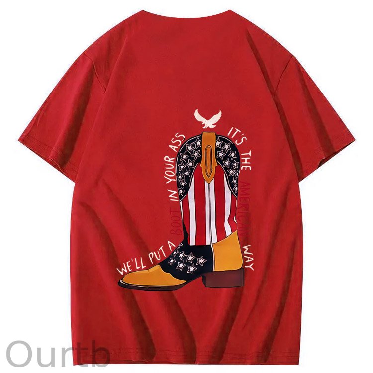 Red White And Blue  Pattern Print 100%Cotton T-Shirt