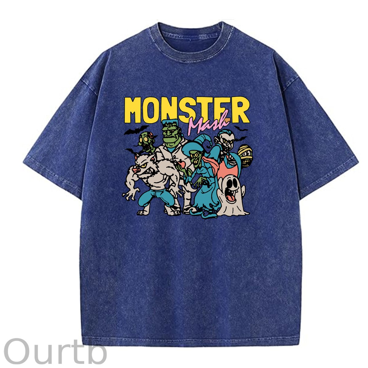 Monster  Washed And Distressed Pattern Crew Neck T-Shirt