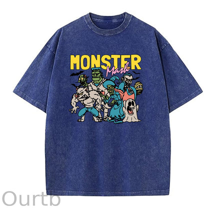 Monster  Washed And Distressed Pattern Crew Neck T-Shirt