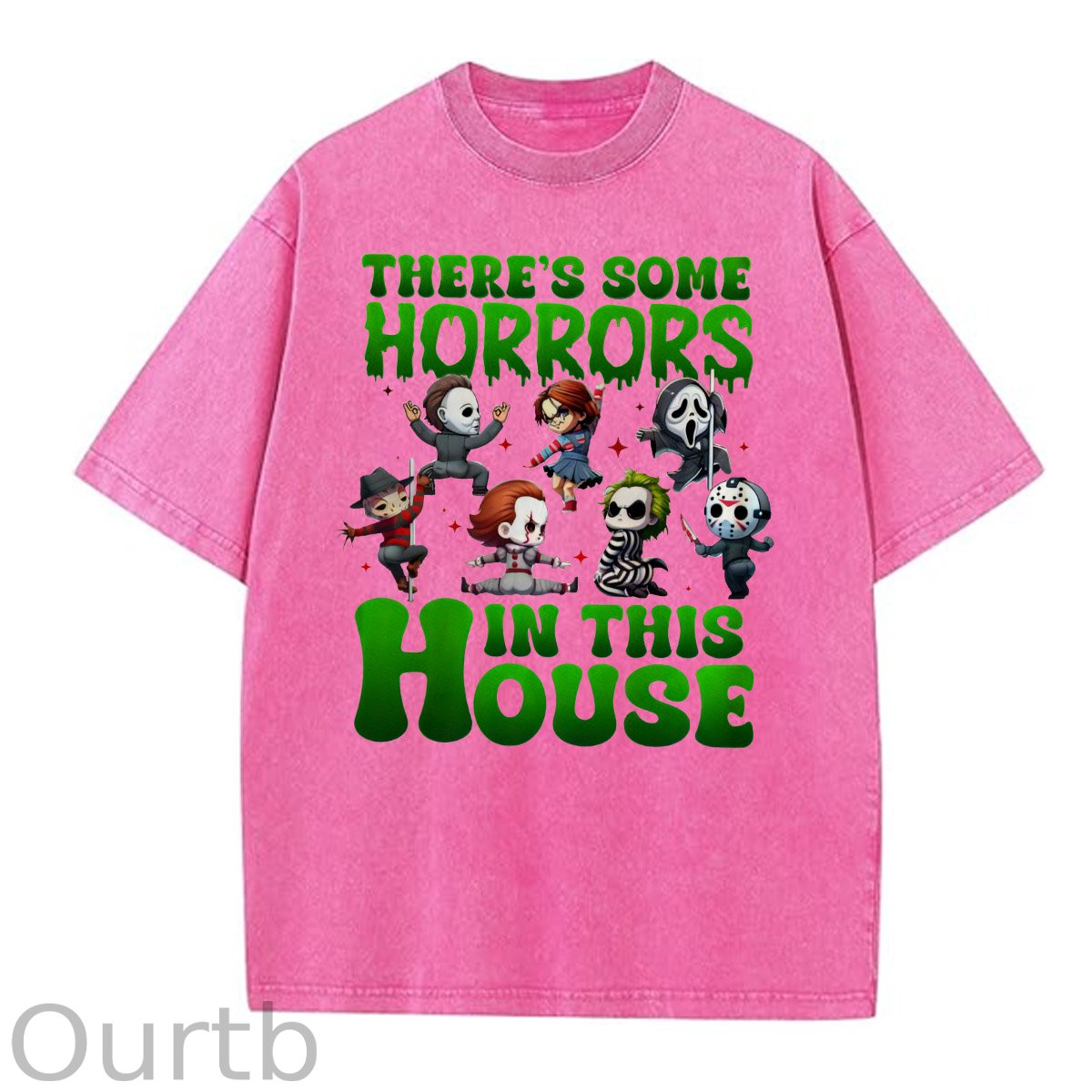 Halloween There Some Horrors In This House Pattern Washing And Aging Process Crew Neck T-Shirt