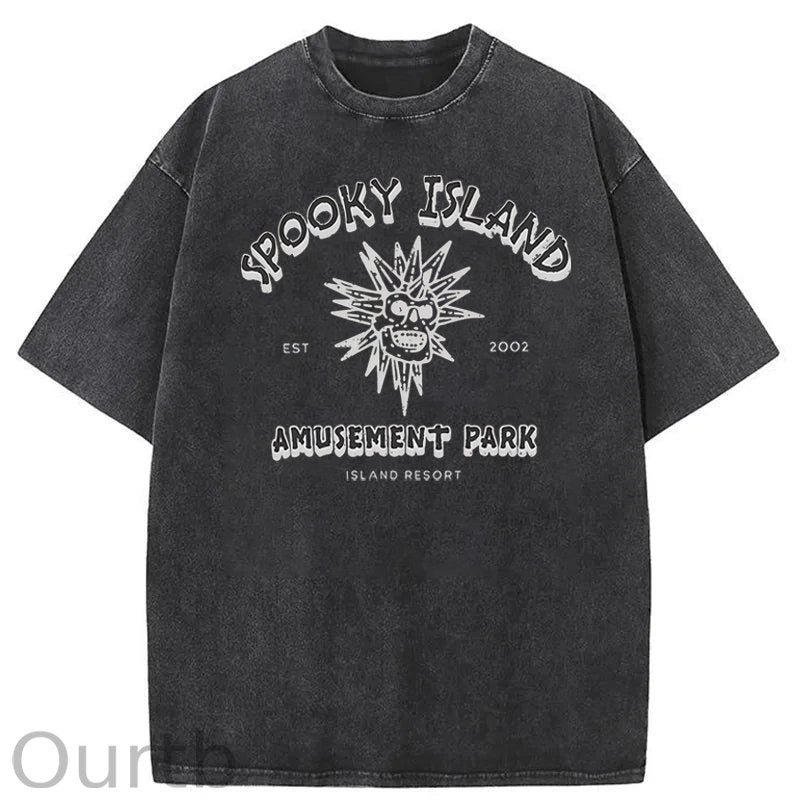Spooky Island Halloween Washed Cotton T-Shirt