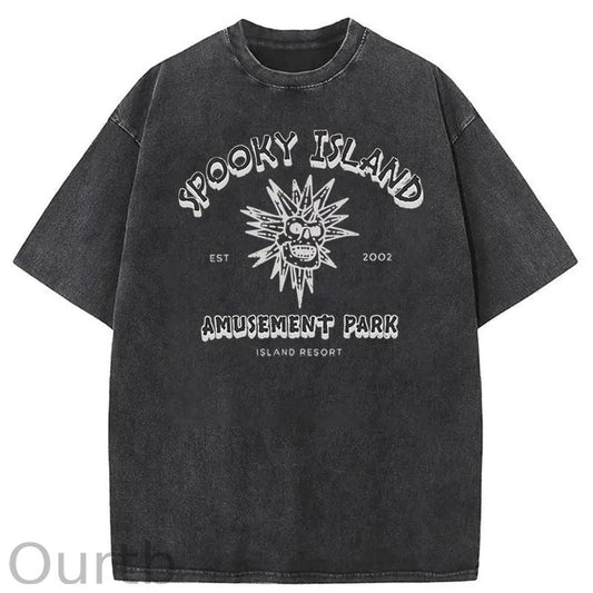Spooky Island Halloween Washed Cotton T-Shirt