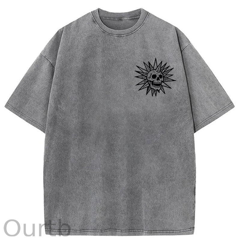Spooky Island Cartoon Halloween Washed Cotton T-Shirt