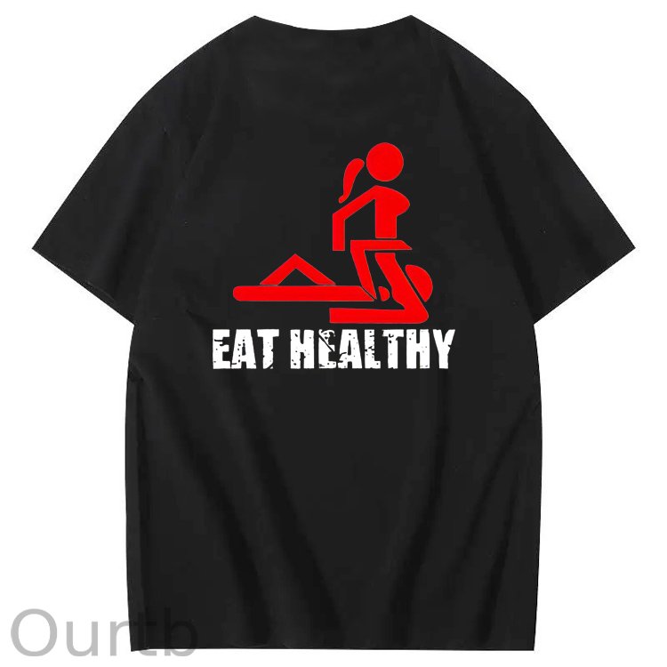 Eat Healthy Pattern  Print 100%Cotton T-Shirt