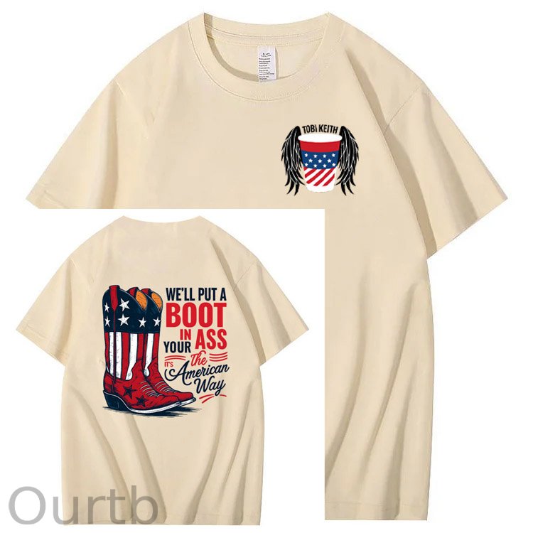 Put A Boot In Your Ass Pattern 100&Cotton Print T-Shirt