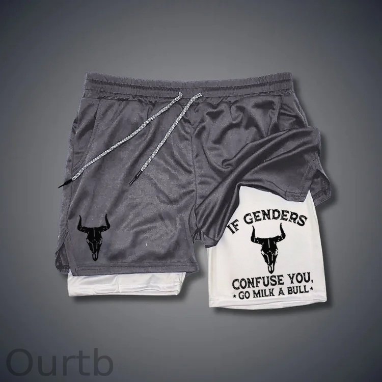 If Genders Confuse You Go Milk A Bull Print Shorts Pants