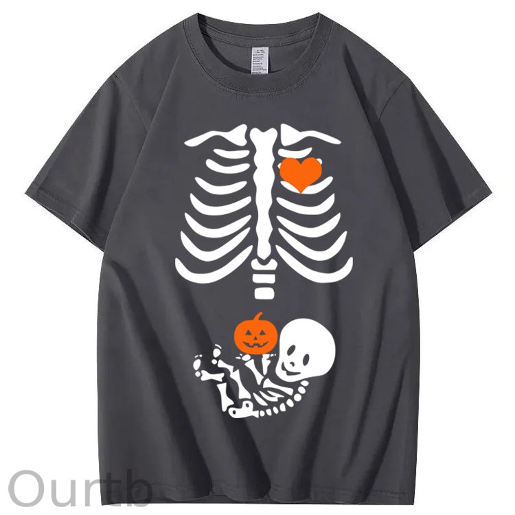 Skeleton Halloween Maternity Pregnancy Announcement Fall Mom 100% Cotton T-Shirt