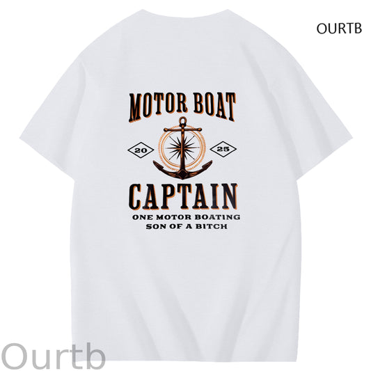 Moter Boat Captain One Motor Boating Son Of A Funny Art Pattern Print T-Shirt