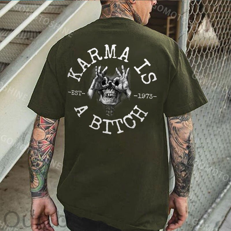 KARMA IS A BITCH Skull With OK Print Men's T-Shirt