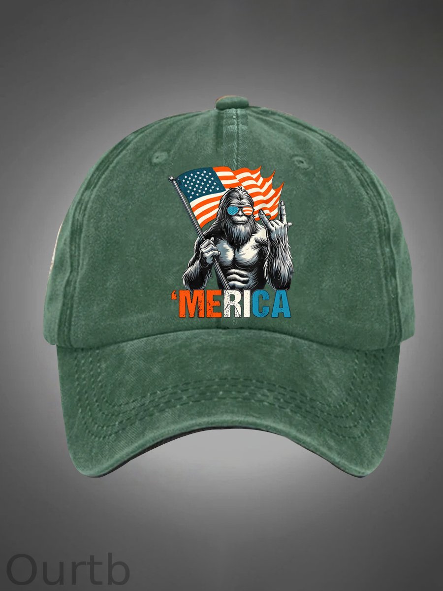 Merica Bigfoot Pattern Washed Hats