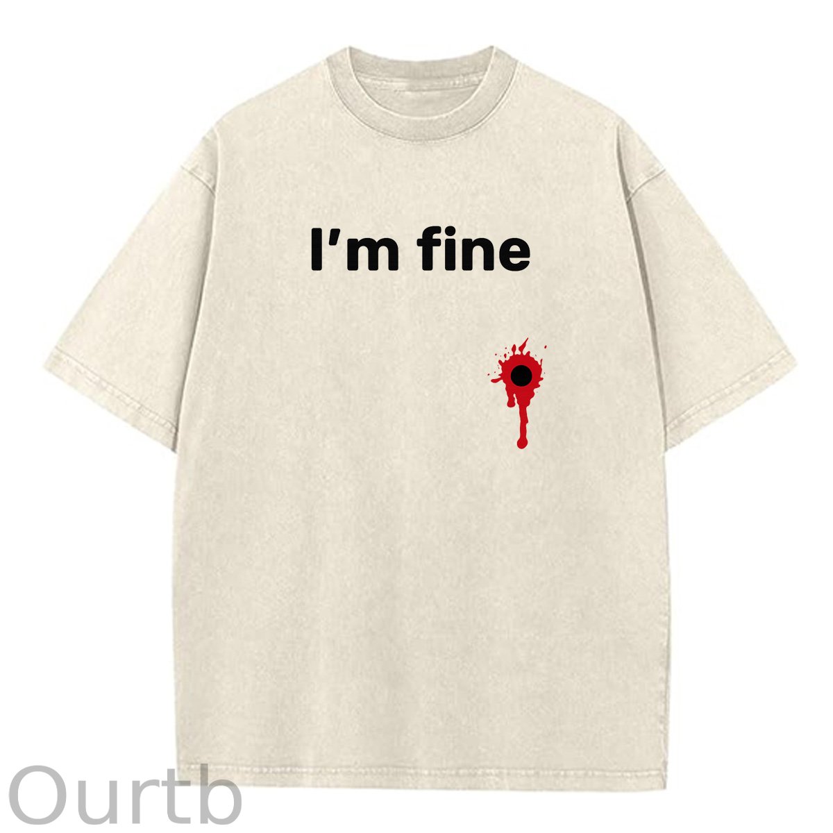 I'm Fine Pattern Washing And Aging Process Crew Neck T-Shirt