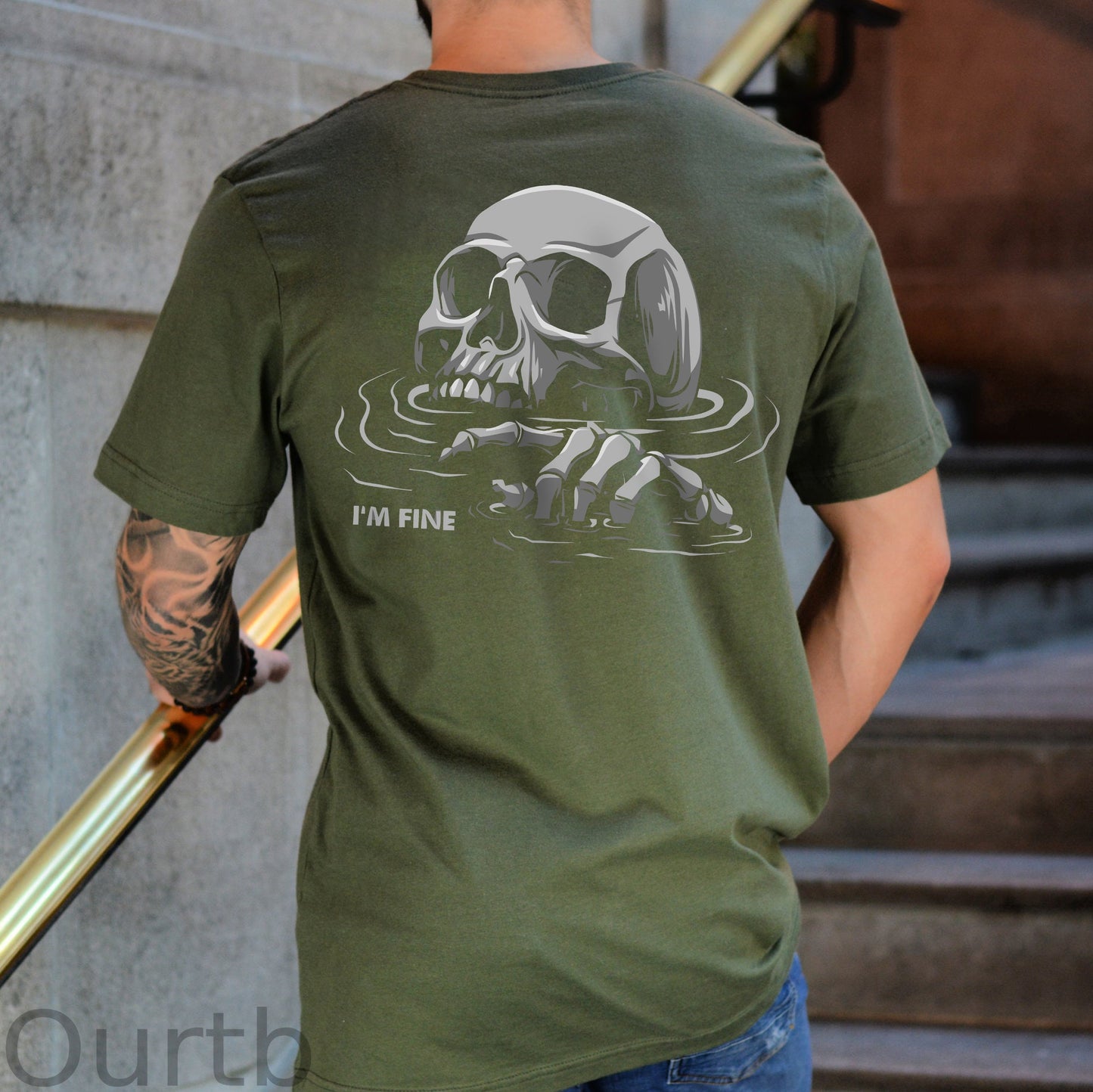 I'M FINE Drowning Skull Black Print T-Shirt