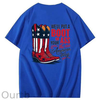 Put A Boot In Your Ass Pattern 100&Cotton Print T-Shirt