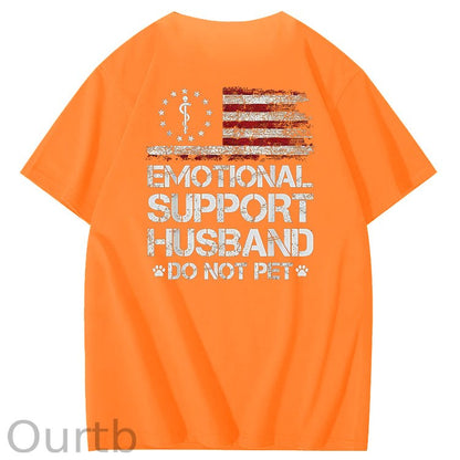 Emorional Support Husband Do Not Pet Pattern100% Cotton T-Shirt