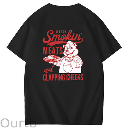 Old Row Smokin Meats And Clapping Cheeks Art Pattern Print T-Shirt