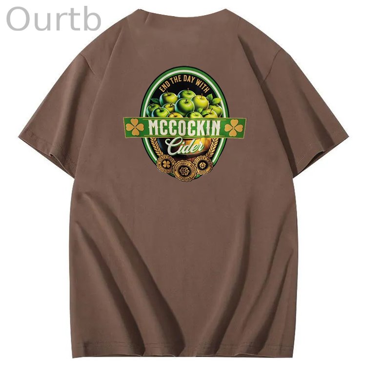 Mccuckin Cider Print Pattern Crew Neck T-Shirt