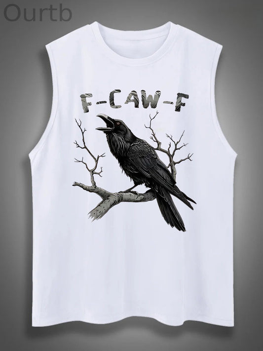 F-Caw-F Crow Print Cotton Sleeveless Tank Tops