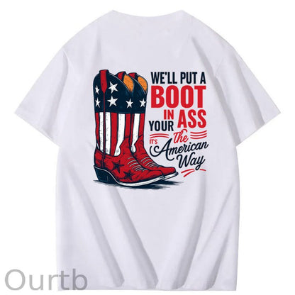 Put A Boot In Your Ass Pattern 100&Cotton Print T-Shirt