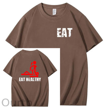 Eat Healthy Pattern  Print 100%Cotton T-Shirt