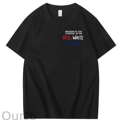 Red White And Blue  Pattern Print 100%Cotton T-Shirt