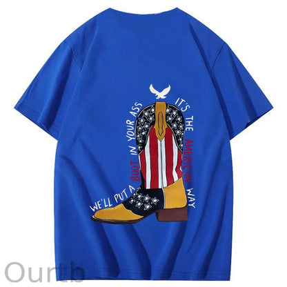 Red White And Blue  Pattern Print 100%Cotton T-Shirt