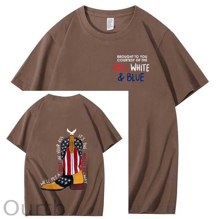 Red White And Blue  Pattern Print 100%Cotton T-Shirt