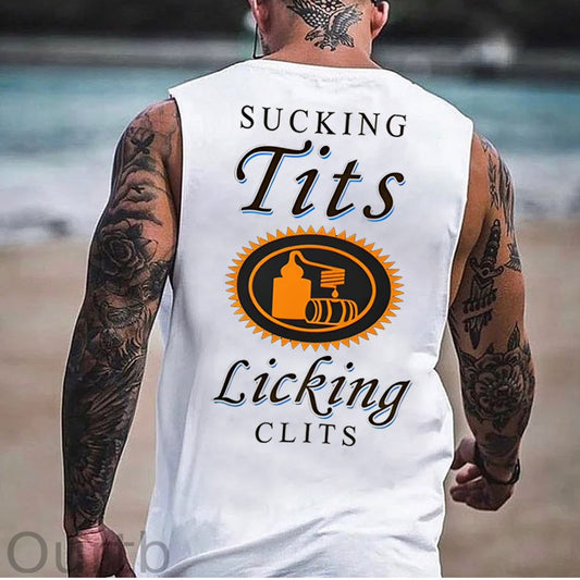Sucking Tits Licking Clits Pattern Print Vest