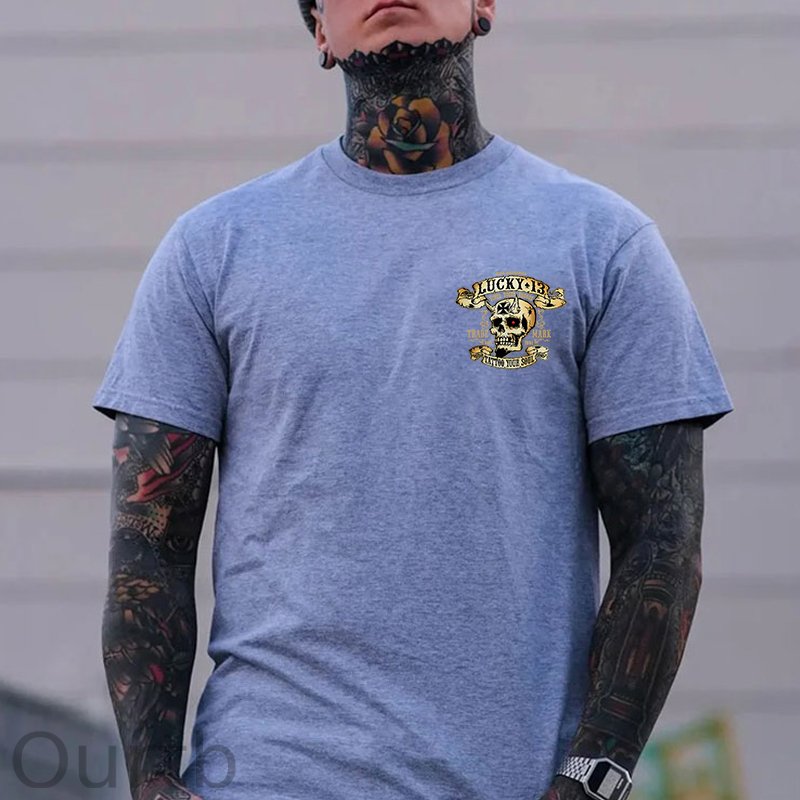 LUCKY THIRTEEN Skull Black Print T-shirt