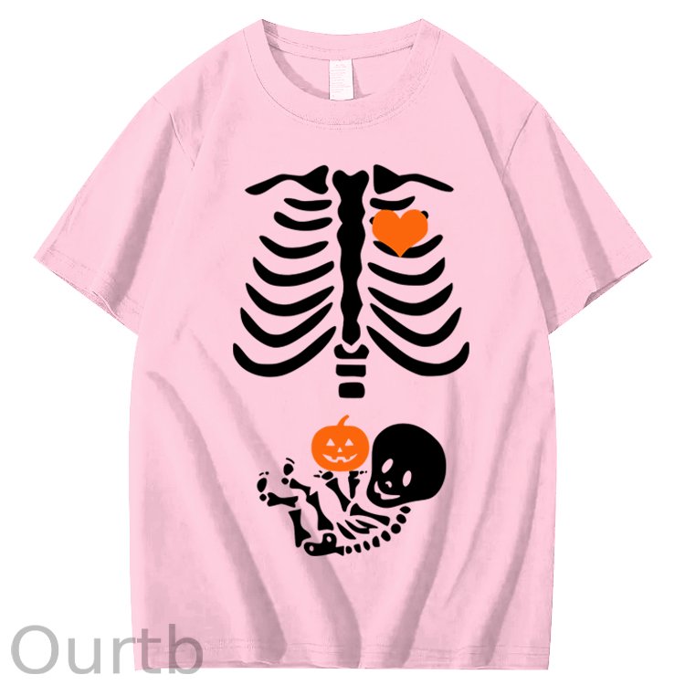 Skeleton Halloween Maternity Pregnancy Announcement Fall Mom 100% Cotton T-Shirt