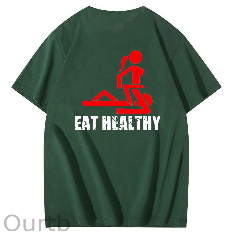 Eat Healthy Pattern  Print 100%Cotton T-Shirt