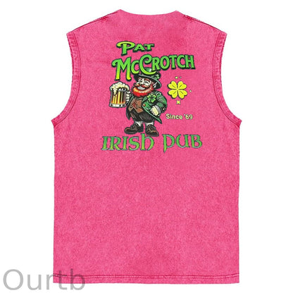 St Patrick'S Day Pat Pattern Print Sleeveless Cotton Washed Printed Loose Vest