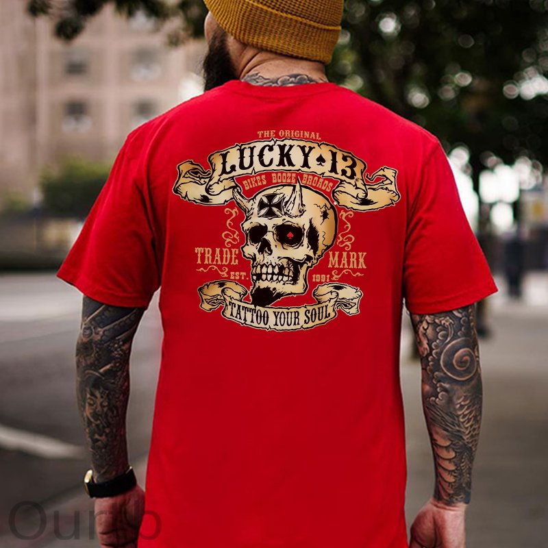 LUCKY THIRTEEN Skull Black Print T-shirt