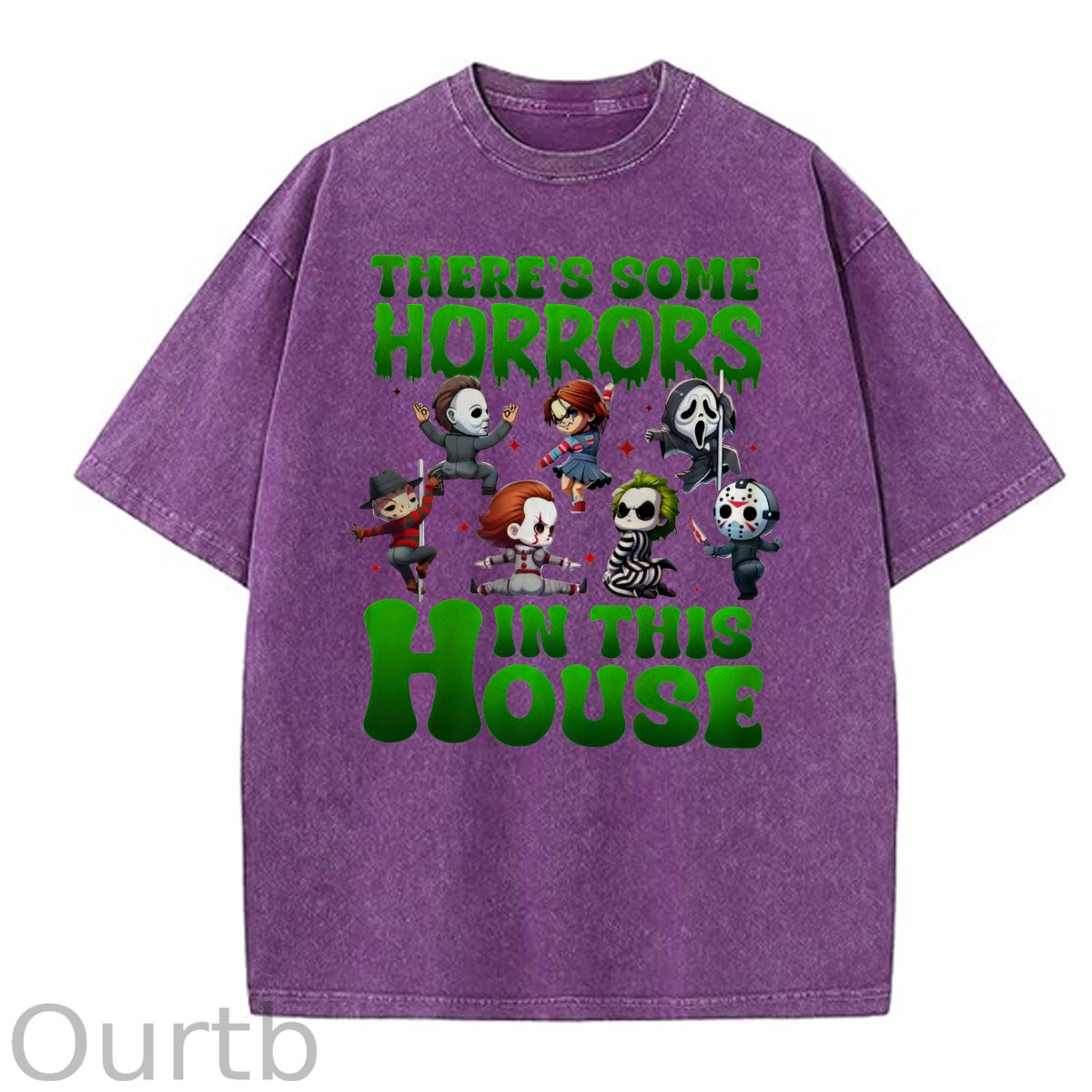 Halloween There Some Horrors In This House Pattern Washing And Aging Process Crew Neck T-Shirt