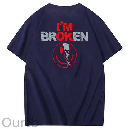 I'm Broken Skull Smile Pattern 100% Cotton T-Shirt