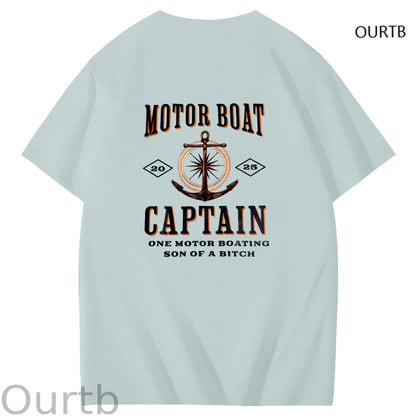 Moter Boat Captain One Motor Boating Son Of A Funny Art Pattern Print T-Shirt