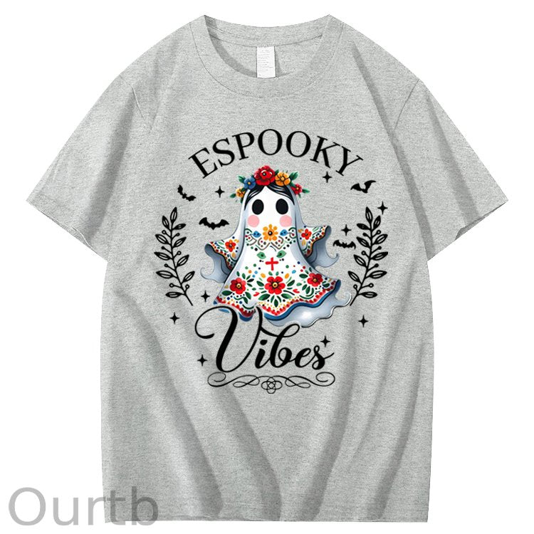 Halloween Espooky Vibes Mexican Boo Ghost 100% Cotton T-Shirt