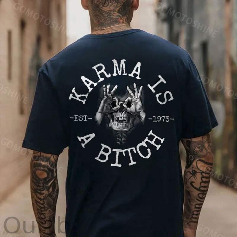 KARMA IS A BITCH Skull With OK Print Men's T-Shirt