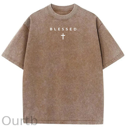 Men's Cross & Letter Print Round Neck Tee, Casual Street Short Sleeve T-shirt for Summer, Men's Top for Daily Wear