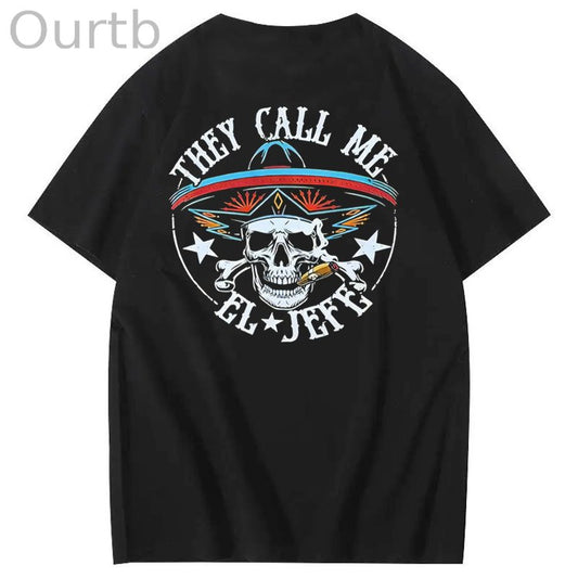 They Call Me El Jefe Pattern 100&Cotton Print T-Shirt