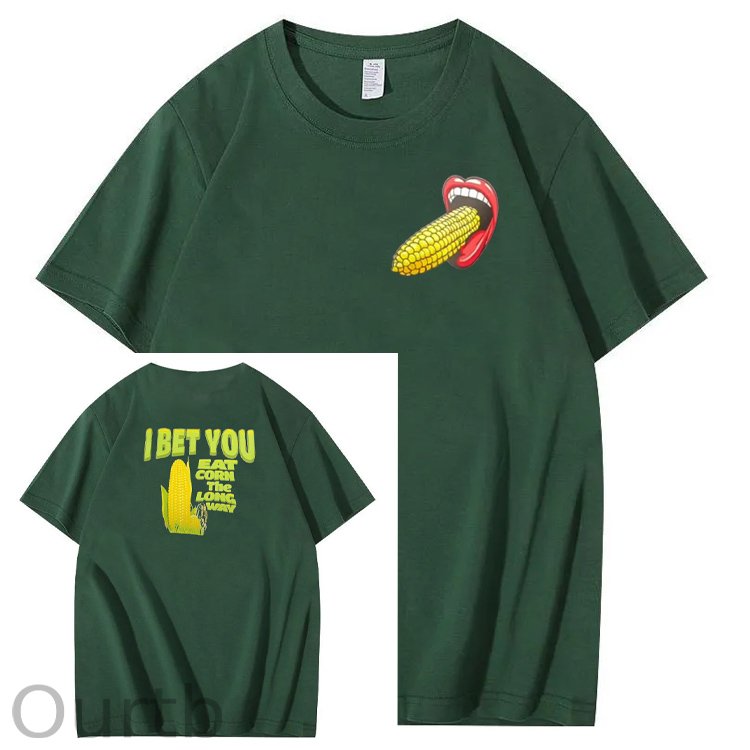 I Bet You  Eat Corn The Long Way  Pattern Print Crew Neck T-Shirt