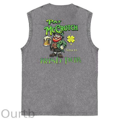 St Patrick'S Day Pat Pattern Print Sleeveless Cotton Washed Printed Loose Vest