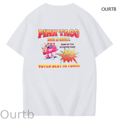 Pink Taco Bar Grill Voted Best In Town Art Pattern Print T-Shirt