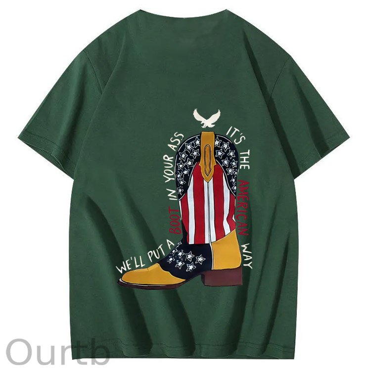 Red White And Blue  Pattern Print 100%Cotton T-Shirt