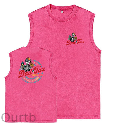 Dad Tax Pattern Sleeveless Cotton Washed Printed Loose Vest